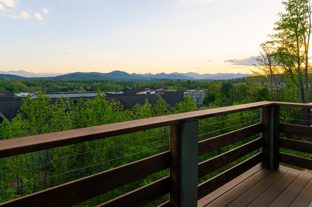 Sunset Blue Ridge view from a Reynolds Mountain Villa deck