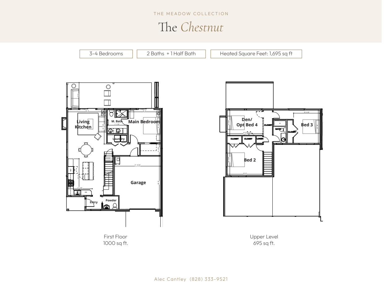 The Chestnut floor plan — first floor and upper level layout