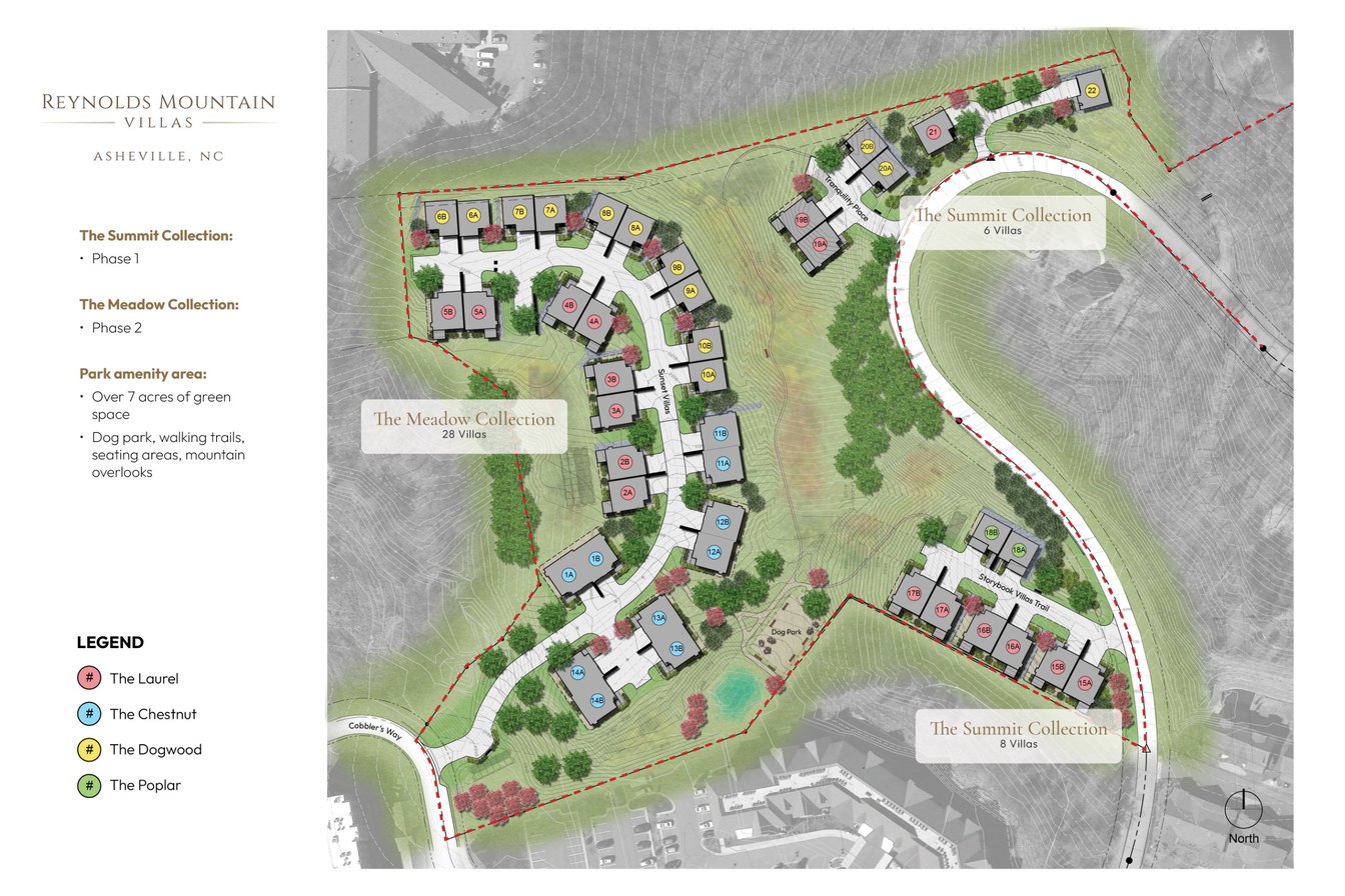 Reynolds Mountain Villas site plan showing Meadow Collection locations