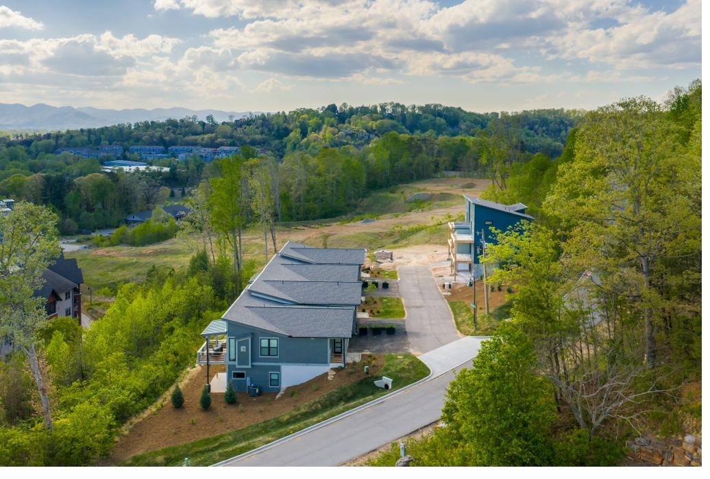 Aerial view of Summit Collection villas with Blue Ridge panorama