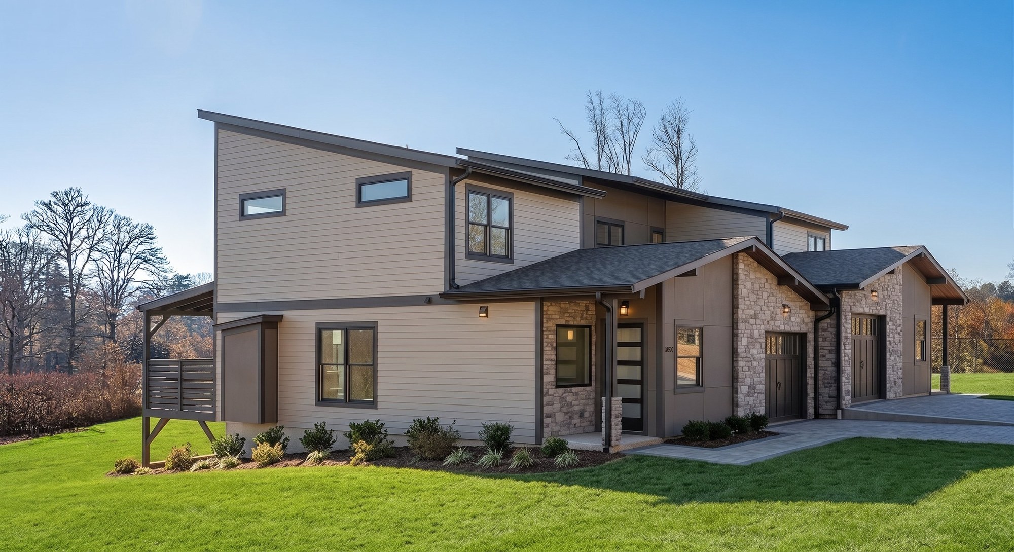 The Chestnut — front exterior rendering of the paired villa at Reynolds Mountain