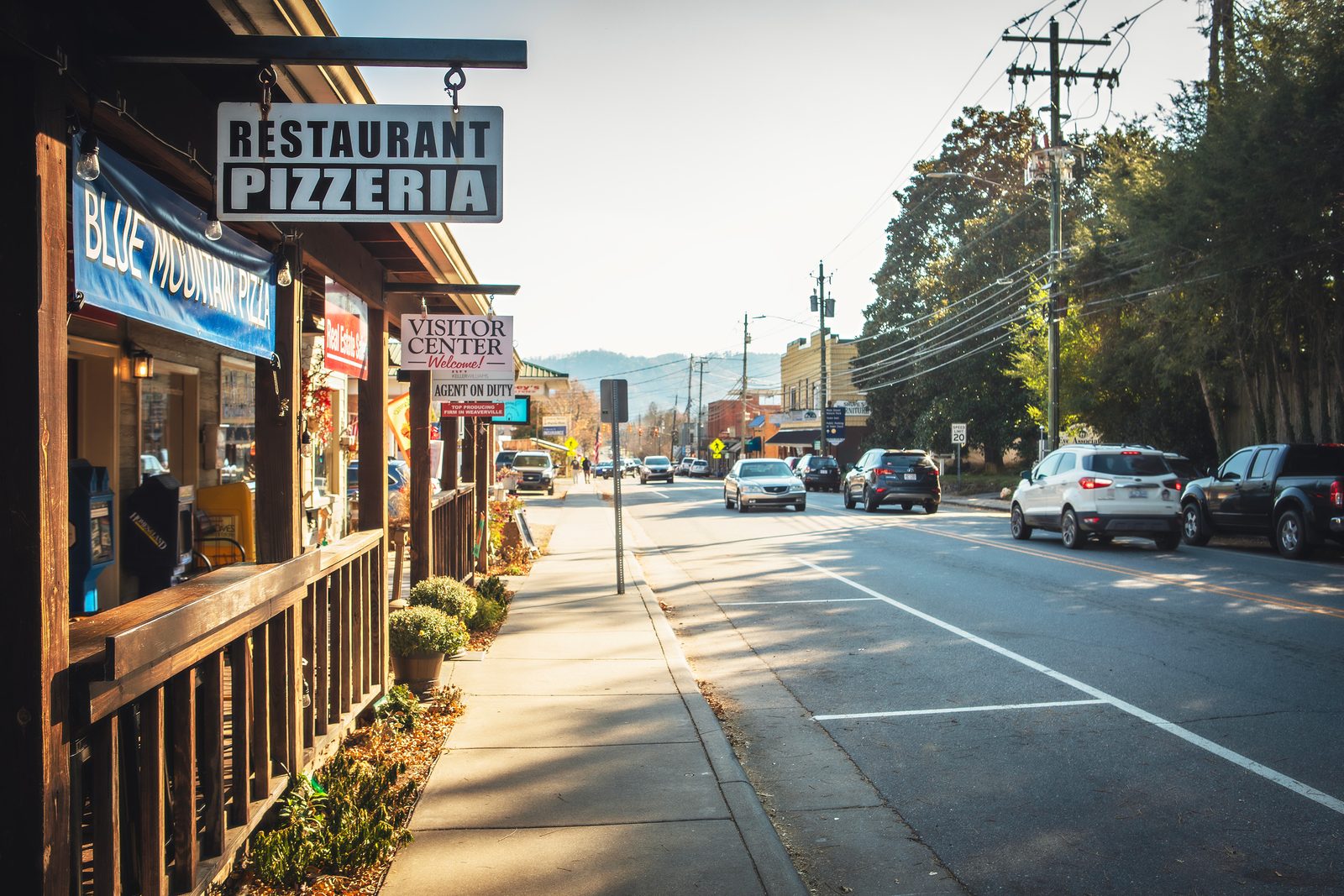 Walkable Main Street in Weaverville, just north of Asheville