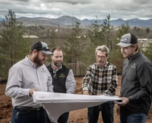 Buchanan Construction and Harold Kessler reviewing project plans for Storybook Villas at Reynolds Mountain Asheville NC